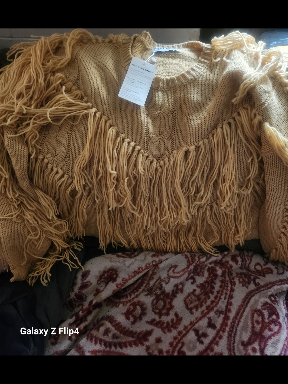 Fringed Knit Sweater - Mustard